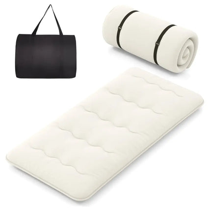 Queen/King/Twin/Full Futon Mattress Floor Sleeping Pad with Washable Cover Beige-Twin Size - Beige - Mattresses