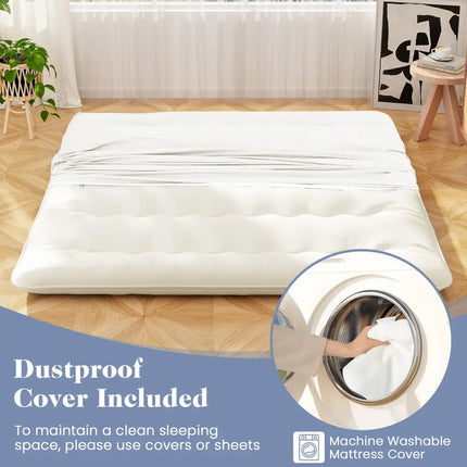 Queen/King/Twin/Full Futon Mattress Floor Sleeping Pad with Washable Cover Beige-King Size - Beige - Mattresses