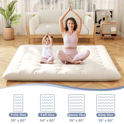 Queen/King/Twin/Full Futon Mattress Floor Sleeping Pad with Washable Cover Beige-King Size - Beige - Mattresses