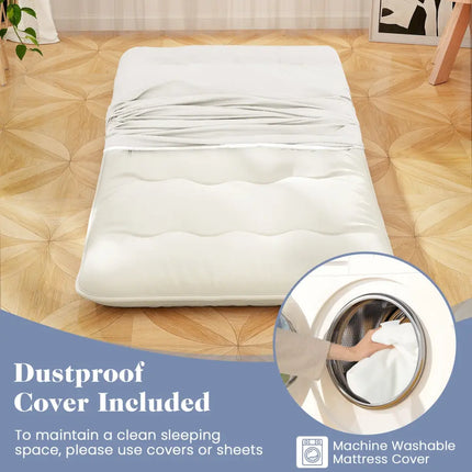 Queen/King/Twin/Full Futon Mattress Floor Sleeping Pad with Washable Cover Beige-Twin Size - Beige - Mattresses
