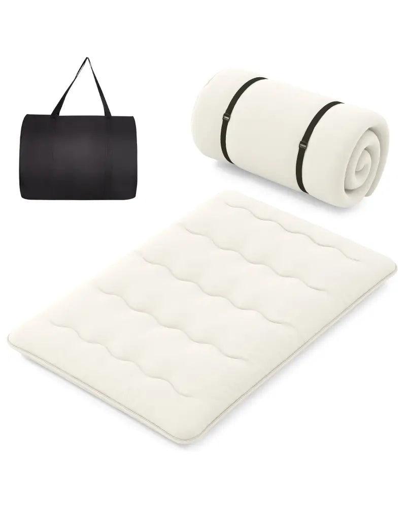Queen/King/Twin/Full Futon Mattress Floor Sleeping Pad with Washable Cover Beige-Full Size - Beige - Mattresses