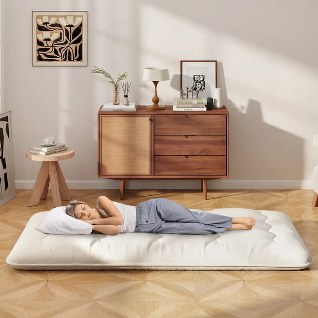 Queen/King/Twin/Full Futon Mattress Floor Sleeping Pad with Washable Cover Beige-Twin Size - Beige - Mattresses