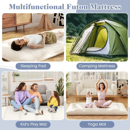 Queen/King/Twin/Full Futon Mattress Floor Sleeping Pad with Washable Cover Beige-Twin Size - Beige - Mattresses