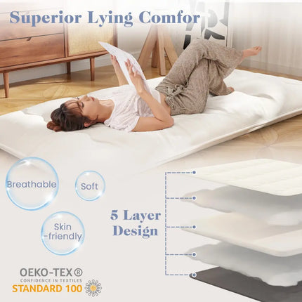 Queen/King/Twin/Full Futon Mattress Floor Sleeping Pad with Washable Cover Beige-Twin Size - Beige - Mattresses