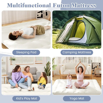 Queen/King/Twin/Full Futon Mattress Floor Sleeping Pad with Washable Cover Beige-King Size - Beige - Mattresses
