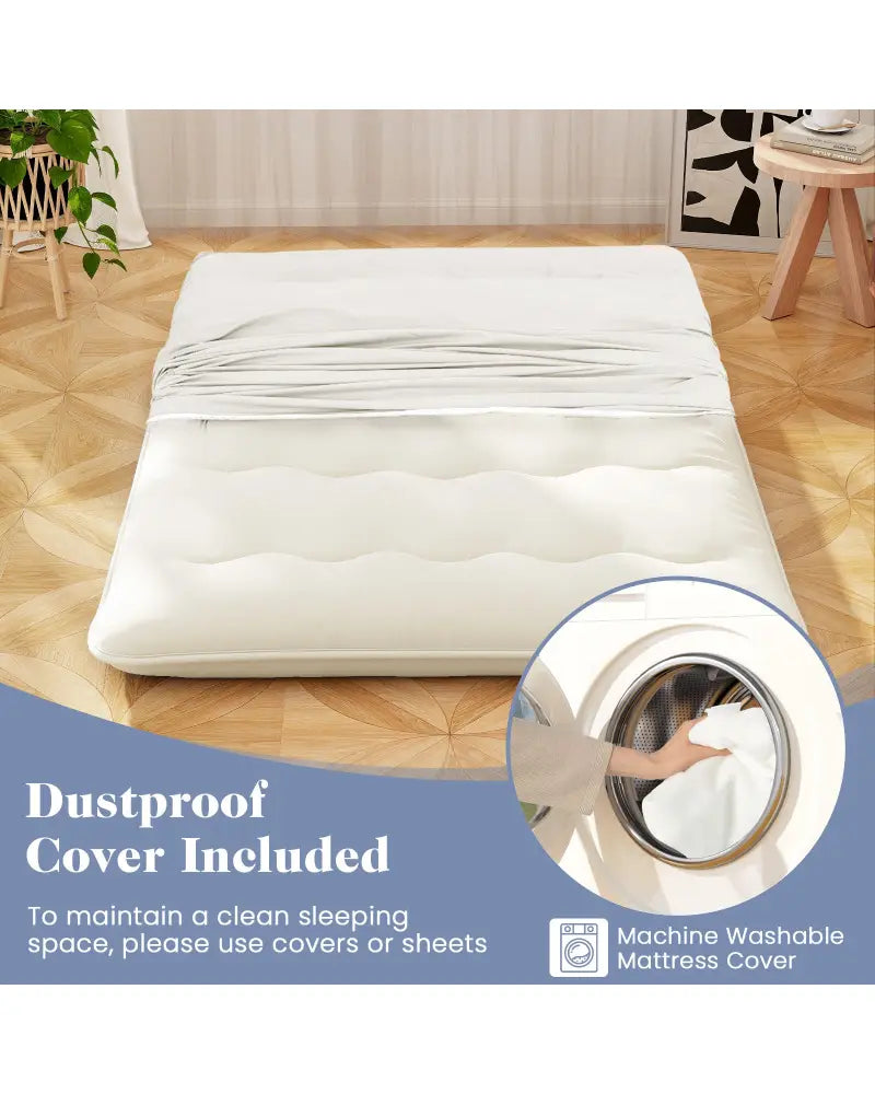 Queen/King/Twin/Full Futon Mattress Floor Sleeping Pad with Washable Cover Beige-Full Size - Beige - Mattresses