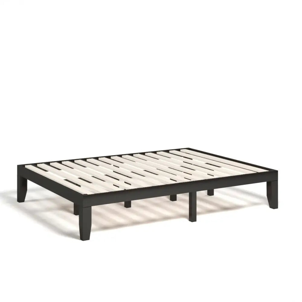 Queen Size 14 Inch Wooden Bed Mattress Frame-Brown - Brown - Simple Bed Frame