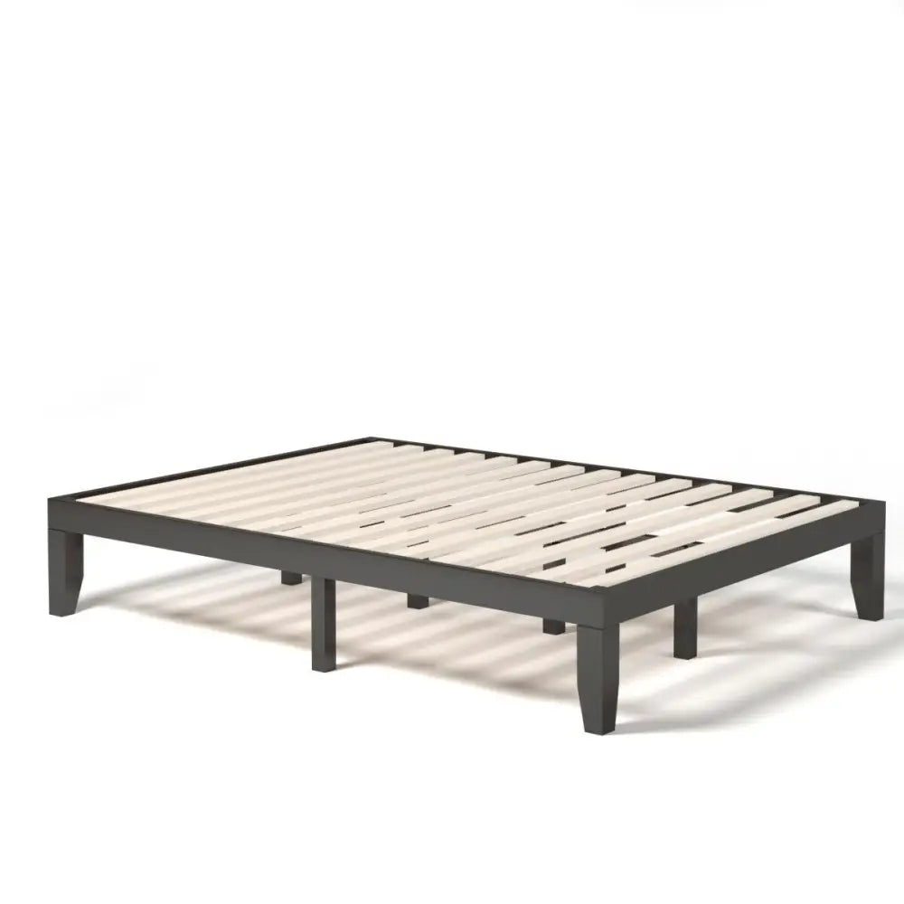 Queen Size 14 Inch Wooden Bed Mattress Frame-Brown - Brown - Simple Bed Frame