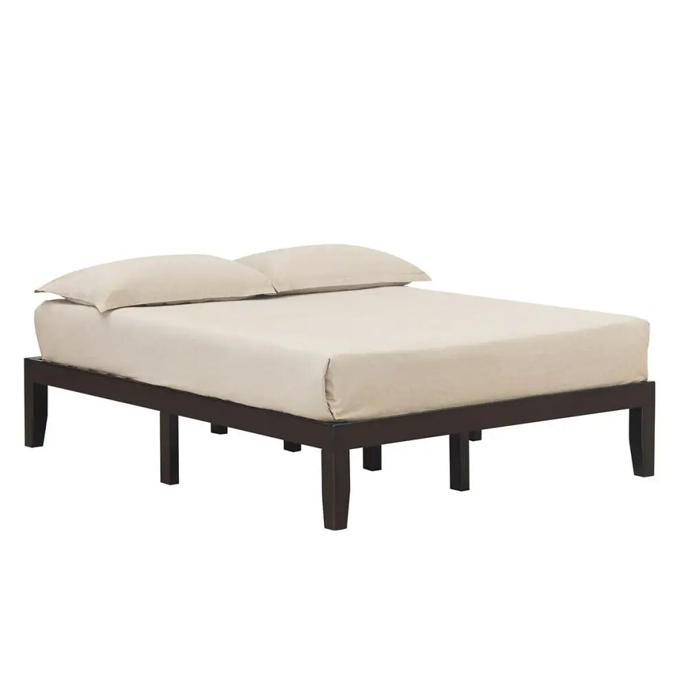 Queen Size 14 Inch Wooden Bed Mattress Frame-Brown - Brown - Simple Bed Frame