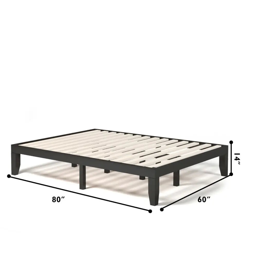 Queen Size 14 Inch Wooden Bed Mattress Frame-Brown - Brown - Simple Bed Frame