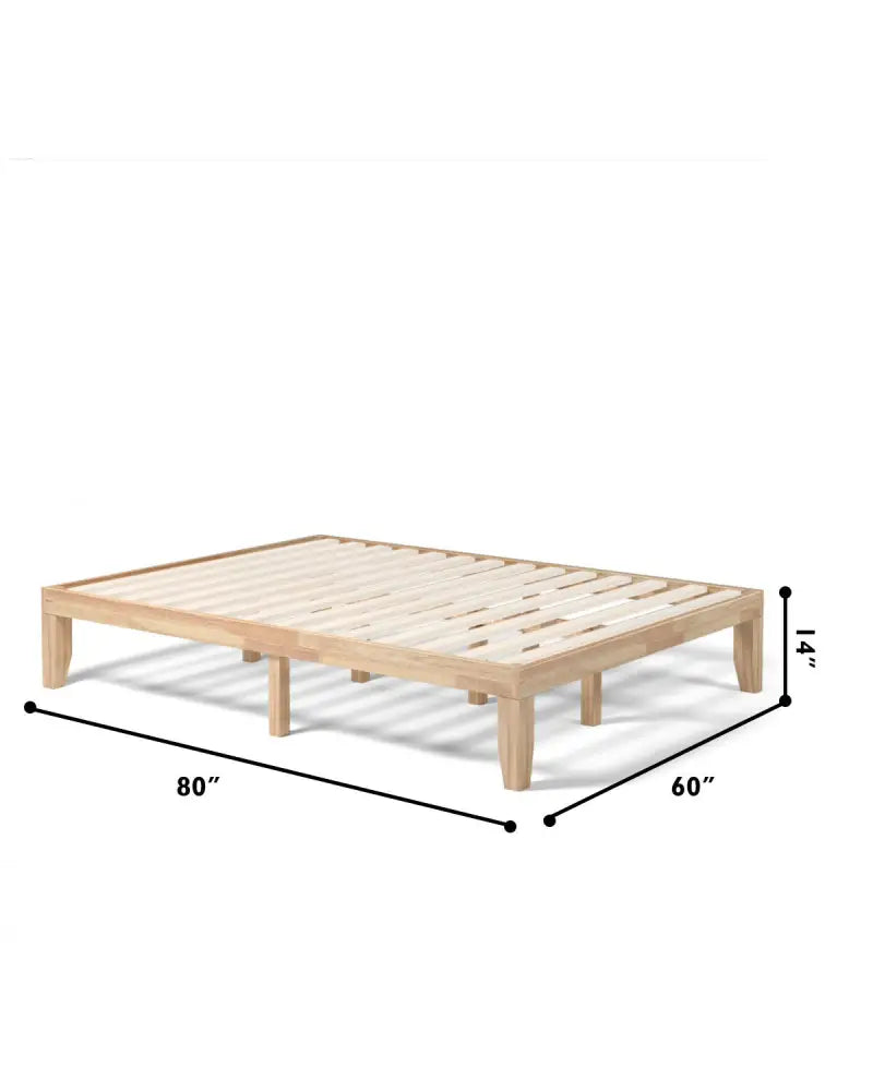 Queen Size 14 Inch Wooden Bed Mattress Frame-Natural - Natural - Simple Bed Frame