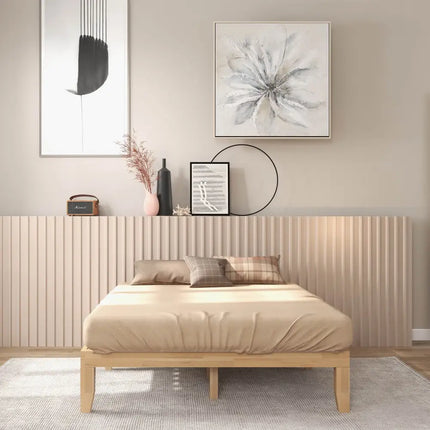 Queen Size 14 Inch Wooden Bed Mattress Frame-Natural - Natural - Simple Bed Frame