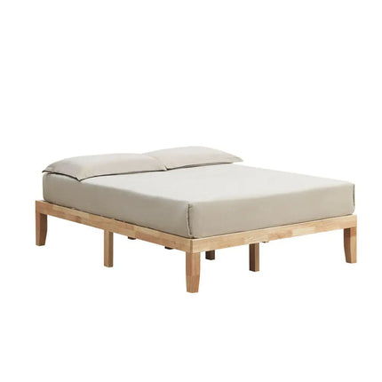 Queen Size 14 Inch Wooden Bed Mattress Frame-Natural - Natural - Simple Bed Frame