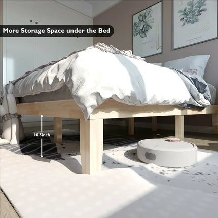 Queen Size 14 Inch Wooden Bed Mattress Frame-Natural - Natural - Simple Bed Frame