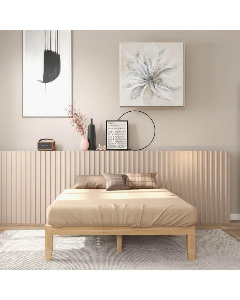 Queen Size 14 Inch Wooden Bed Mattress Frame-Natural - Natural - Simple Bed Frame