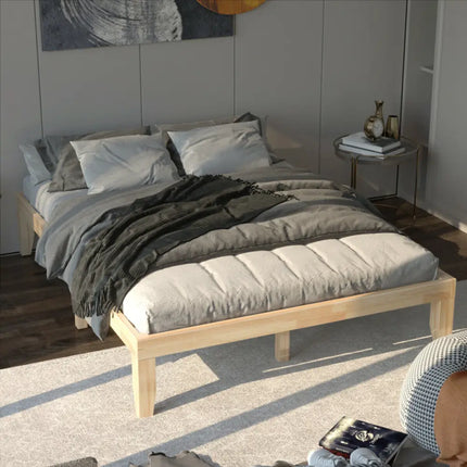 Queen Size 14 Inch Wooden Bed Mattress Frame-Natural - Natural - Simple Bed Frame