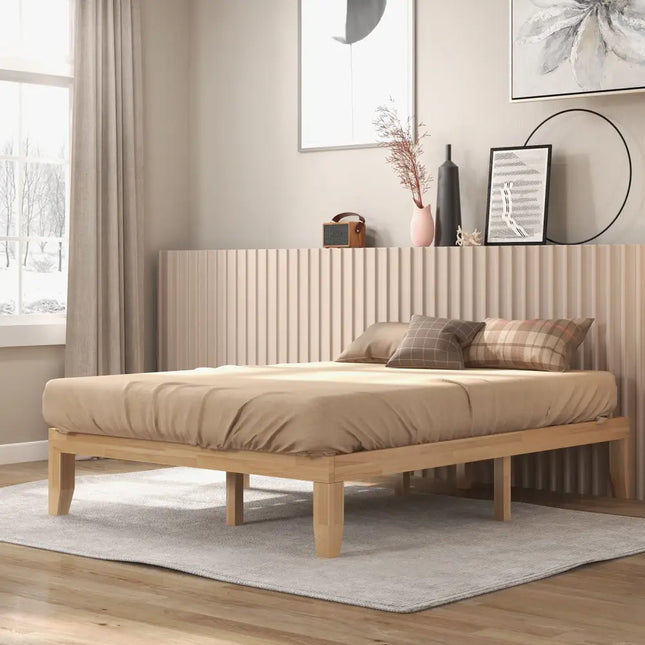 Queen Size 14 Inch Wooden Bed Mattress Frame-Natural - Natural - Simple Bed Frame
