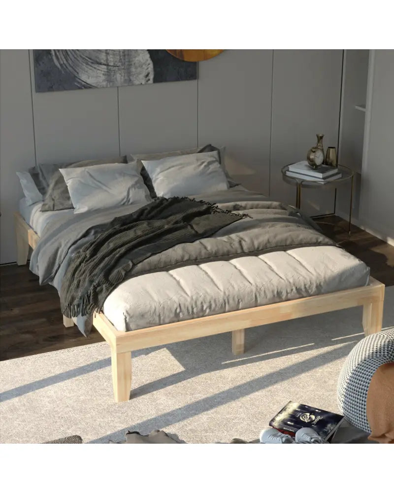 Queen Size 14 Inch Wooden Bed Mattress Frame-Natural - Natural - Simple Bed Frame