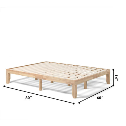 Queen Size 14 Inch Wooden Bed Mattress Frame-Natural - Natural - Simple Bed Frame