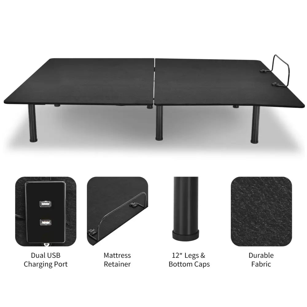 Queen Size Adjustable Bed Base Frame with Wireless Remote Control - Black - Simple Bed Frame