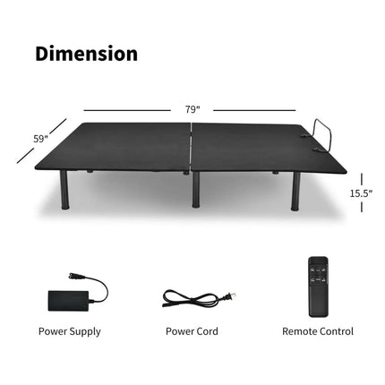 Queen Size Adjustable Bed Base Frame with Wireless Remote Control - Black - Simple Bed Frame