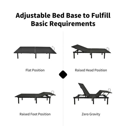 Queen Size Adjustable Bed Base Frame with Wireless Remote Control - Black - Simple Bed Frame