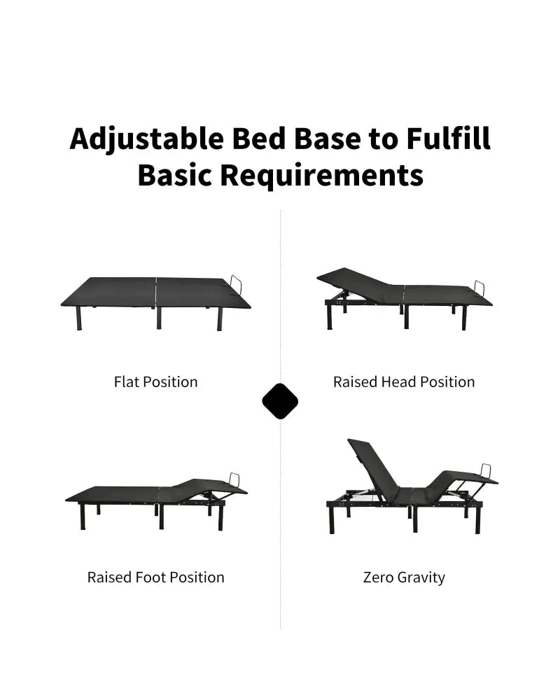 Queen Size Adjustable Bed Base Frame with Wireless Remote Control - Black - Simple Bed Frame