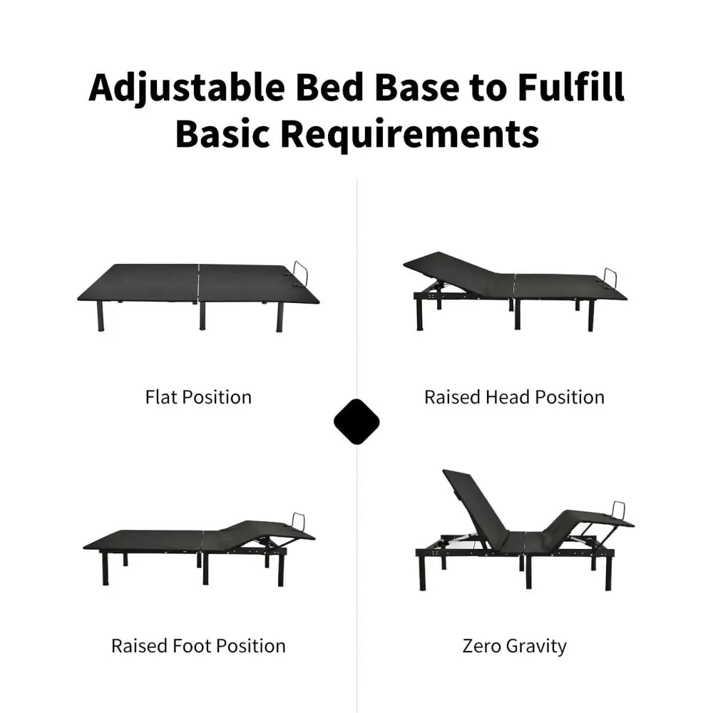 Queen Size Adjustable Bed Base Frame with Wireless Remote Control - Black - Simple Bed Frame