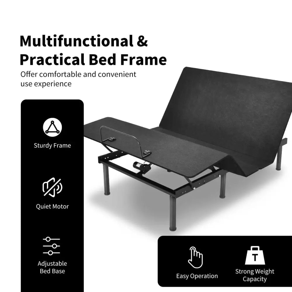 Queen Size Adjustable Bed Base Frame with Wireless Remote Control - Black - Simple Bed Frame