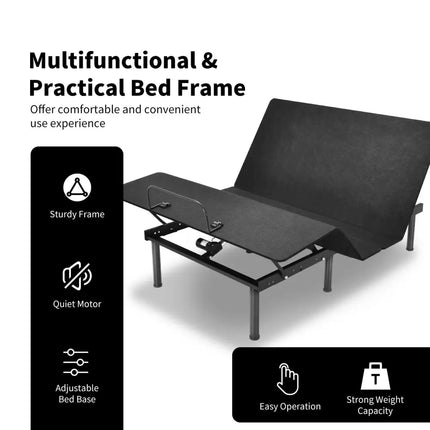 Queen Size Adjustable Bed Base Frame with Wireless Remote Control - Black - Simple Bed Frame