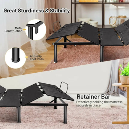 Queen Size Adjustable Bed Base with Head and Foot Incline - Black - Simple Bed Frame
