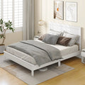 Queen Size Bed Frame Platform Slat High Headboard Bedroom with Rubber Wood Leg-White - White - Simple Bed Frame