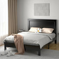 Queen Size Bed Frame Platform Slat High Headboard Bedroom with Rubber Wood Leg-Black - Black - Simple Bed Frame