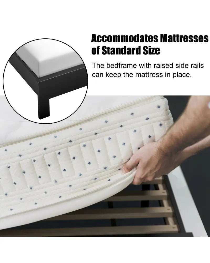 Queen Size Bed Frame Platform Slat High Headboard Bedroom with Rubber Wood Leg-Black - Black - Simple Bed Frame