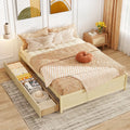 Queen Size Bed Frame with 2 Rolling Storage Drawers-Natural - Natural - Trundle Bed Frame