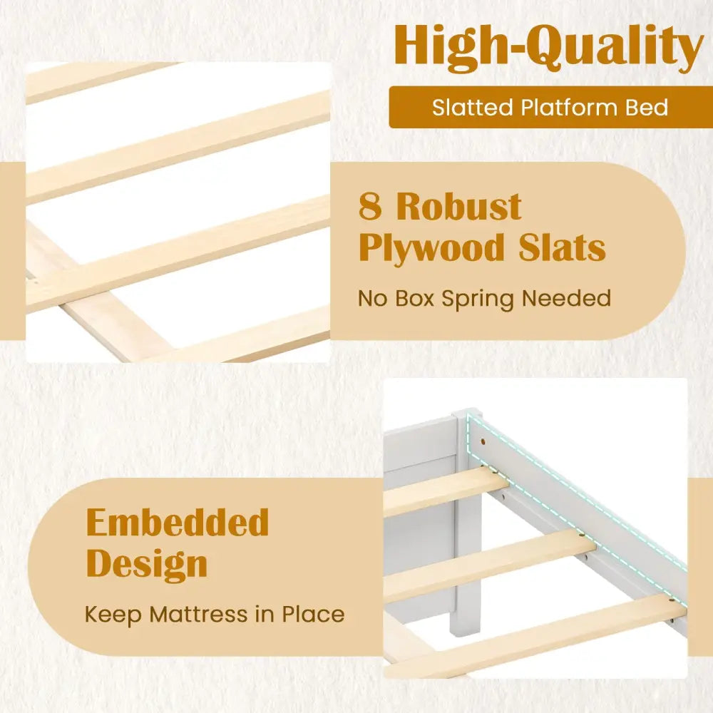 Queen Size Bed Frame with 2 Rolling Storage Drawers-White - White - Trundle Bed Frame