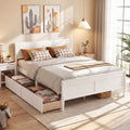 Queen Size Bed Frame with 2 Storage Drawers and Footboard-White - White - Simple Bed Frame