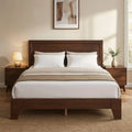 Queen Size Bed Frame with Headboard-Walnut - Walnut - Simple Bed Frame