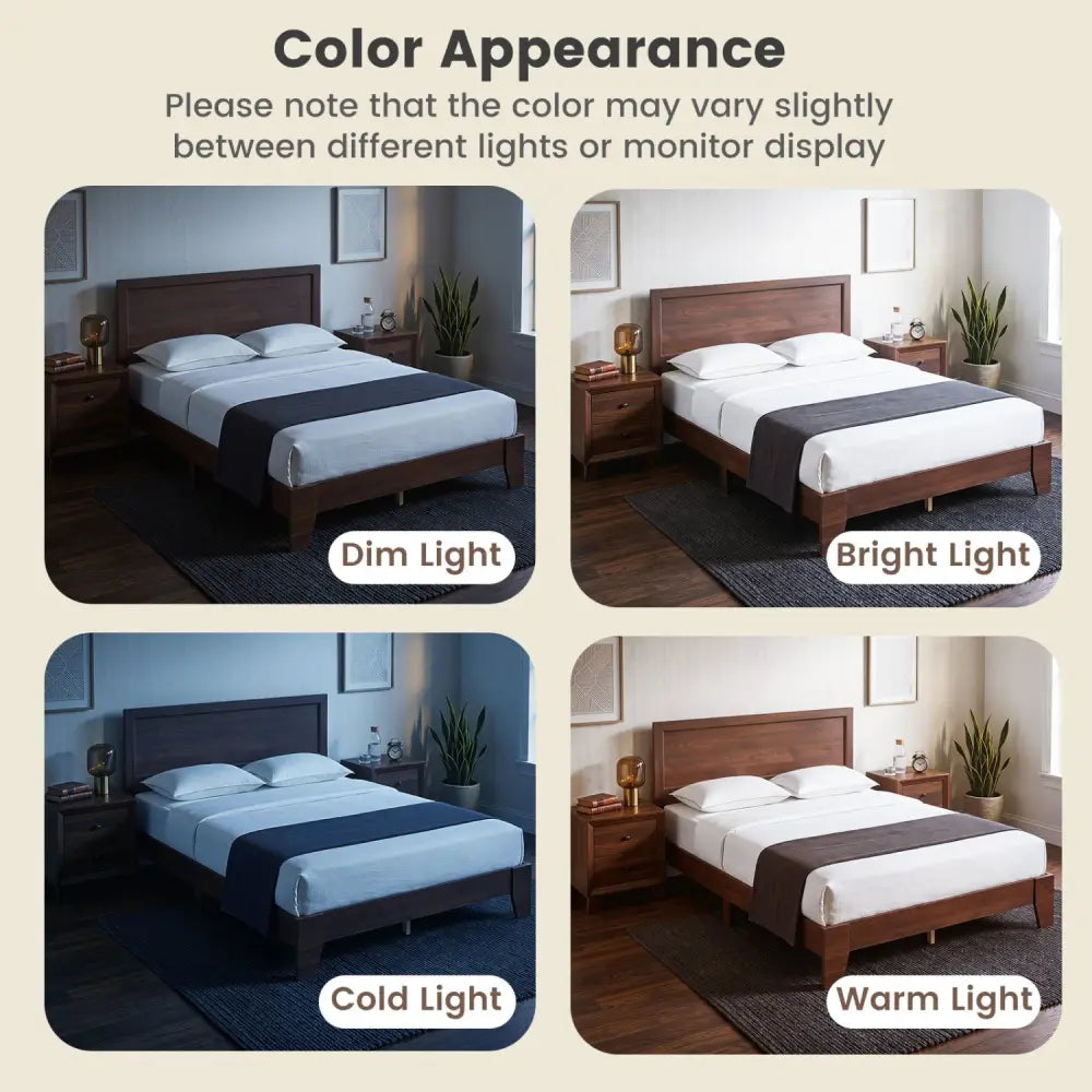 Queen Size Bed Frame with Headboard-Walnut - Walnut - Simple Bed Frame