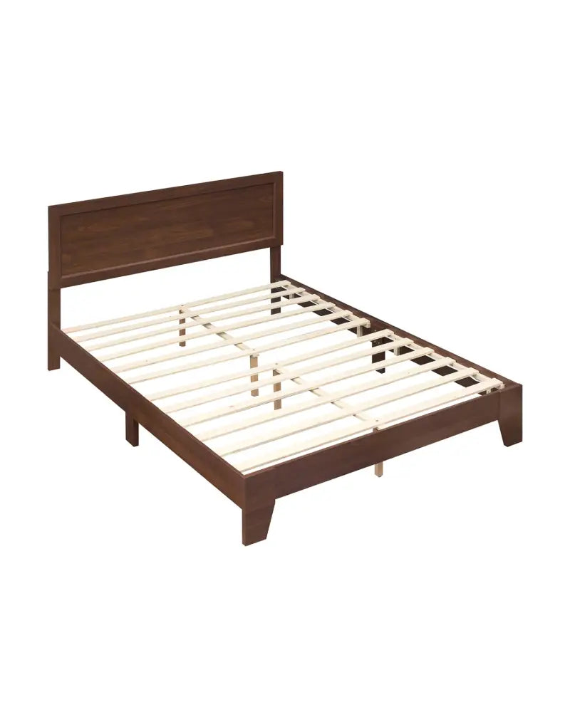 Queen Size Bed Frame with Headboard-Walnut - Walnut - Simple Bed Frame