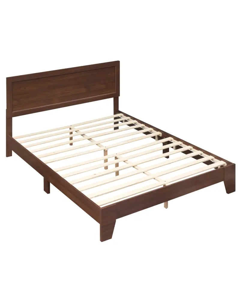 Queen Size Bed Frame with Headboard-Walnut - Walnut - Simple Bed Frame