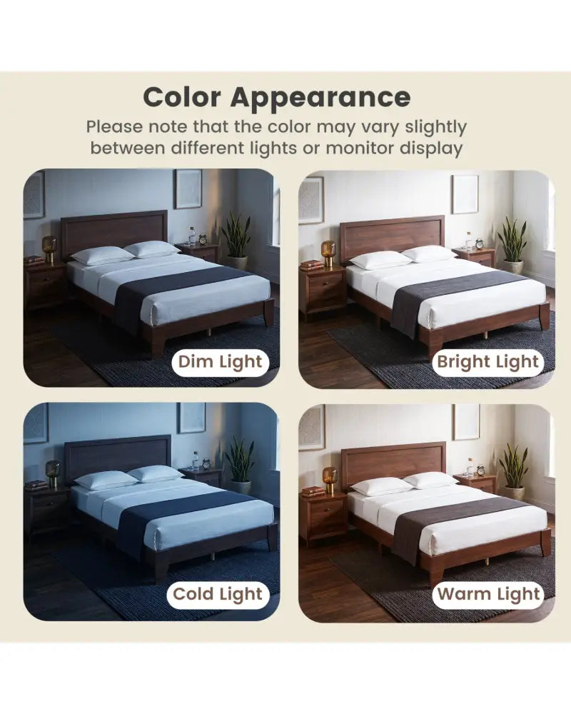 Queen Size Bed Frame with Headboard-Walnut - Walnut - Simple Bed Frame