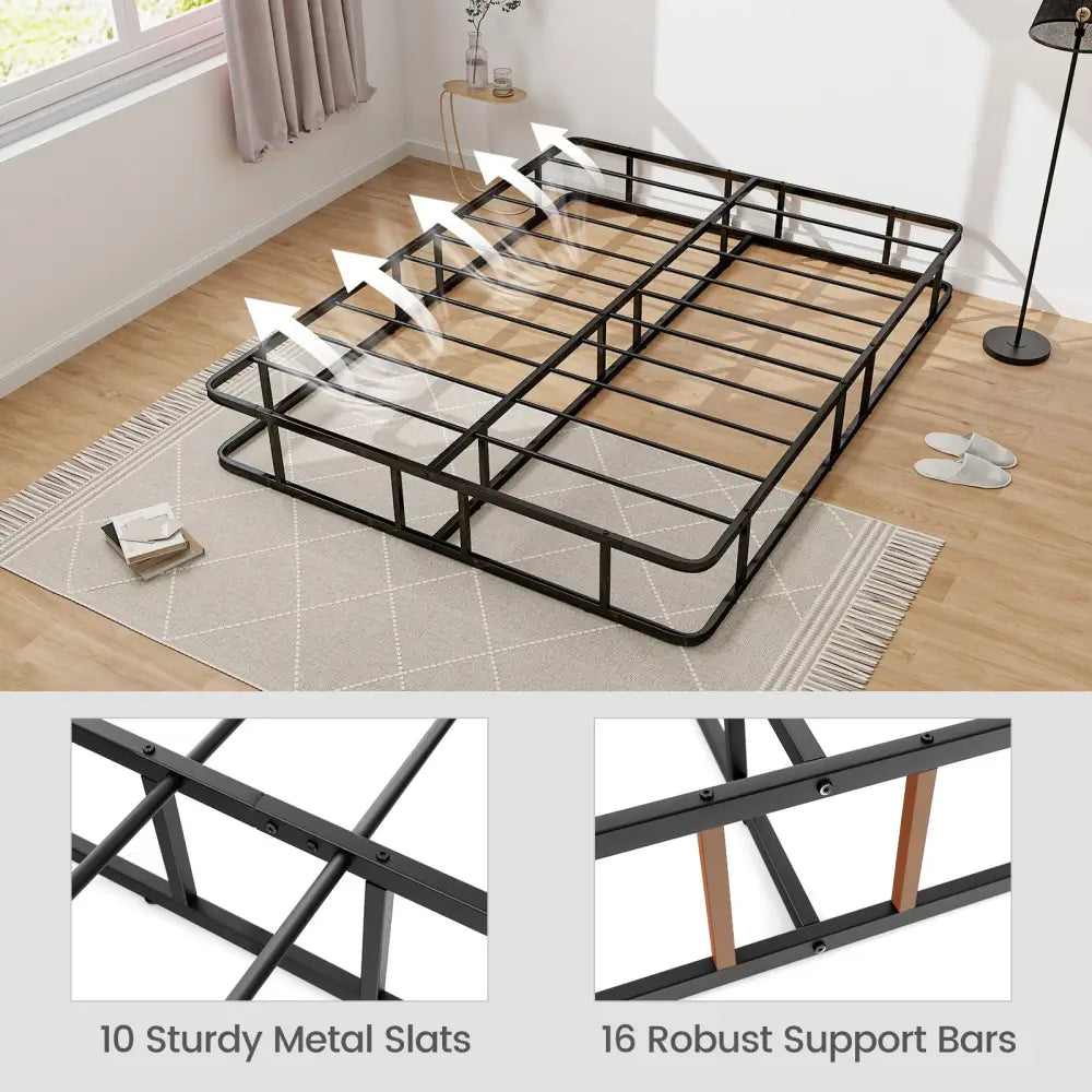 Queen Size Bed Frame with Metal Slat Support - Black - Simple Bed Frame