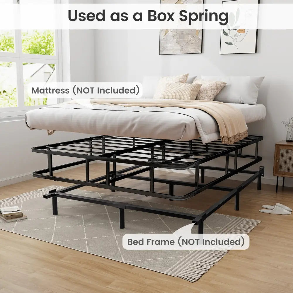 Queen Size Bed Frame with Metal Slat Support - Black - Simple Bed Frame
