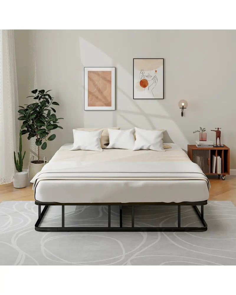 Queen Size Bed Frame with Metal Slat Support - Black - Simple Bed Frame