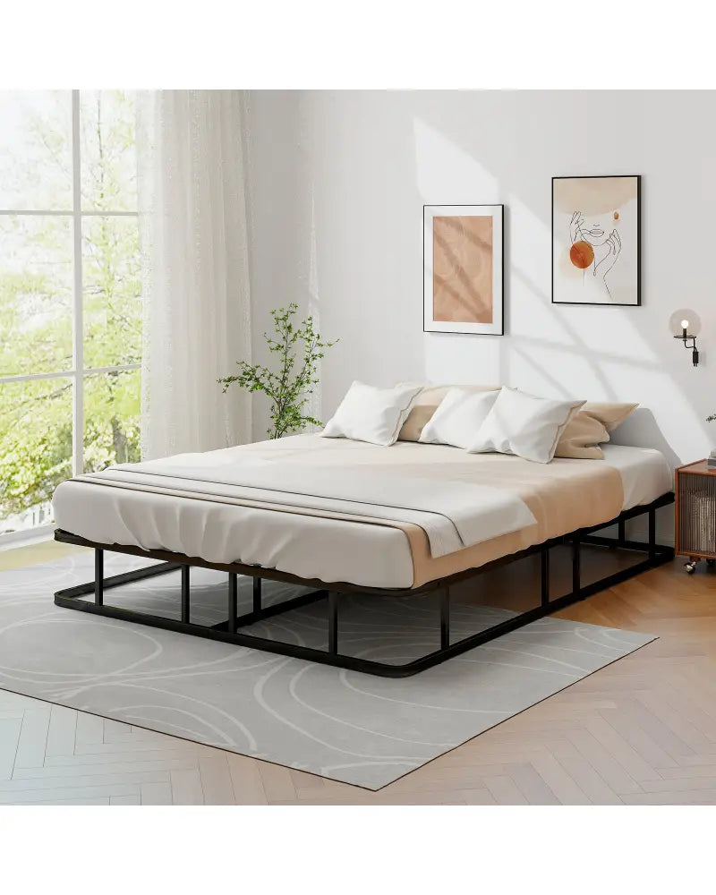 Queen Size Bed Frame with Metal Slat Support - Black - Simple Bed Frame