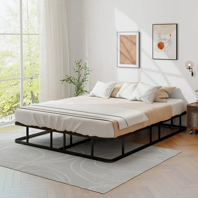 Queen Size Bed Frame with Metal Slat Support - Black - Simple Bed Frame