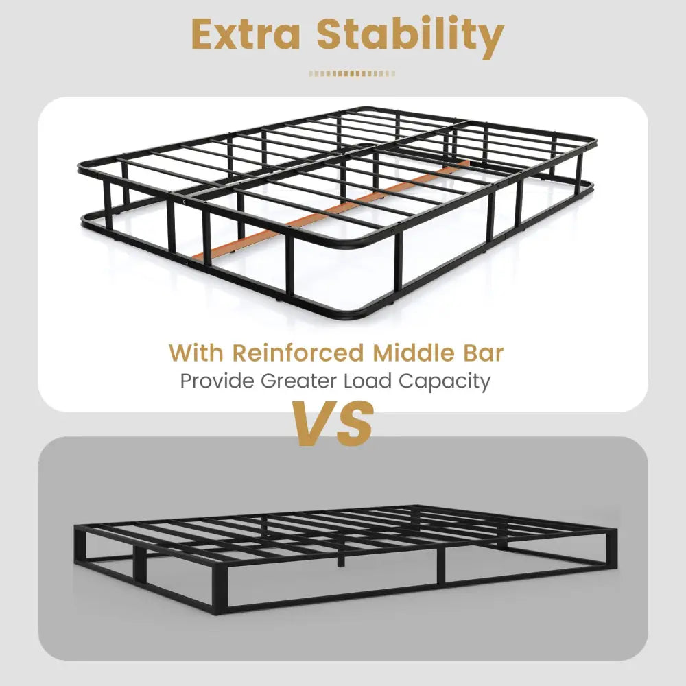Queen Size Bed Frame with Metal Slat Support - Black - Simple Bed Frame