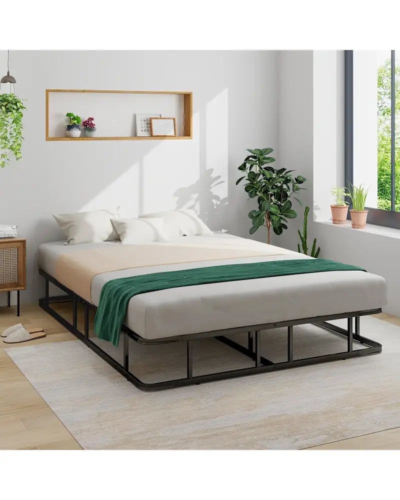 Queen Size Bed Frame with Metal Slat Support - Black - Simple Bed Frame