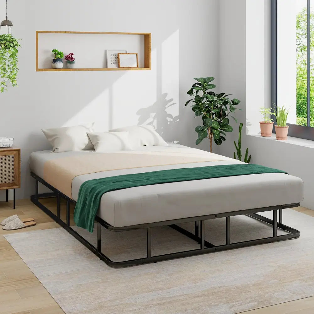 Queen Size Bed Frame with Metal Slat Support - Black - Simple Bed Frame